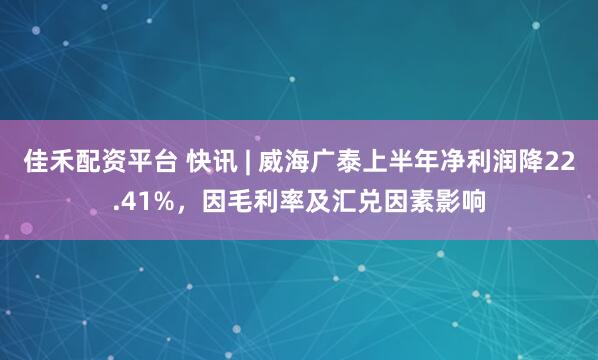 佳禾配资平台 快讯 | 威海广泰上半年净利润降22.41%，因毛利率及汇兑因素影响